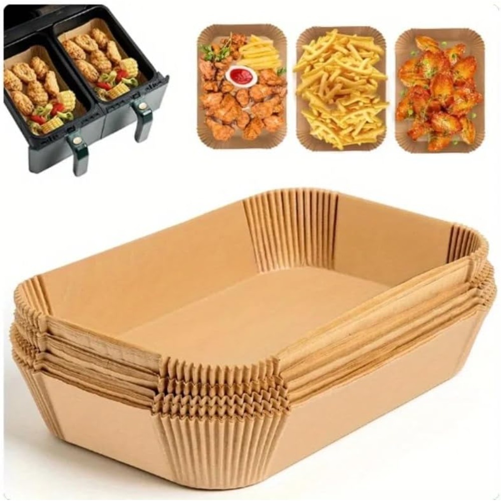 Kitchen Baking Mat - 50/100 個使い捨てエアフライヤー紙長方形キッチンベーキングエアフライヤーマット耐油電子レンジバーベキューベーキングペーパーアクセサリー