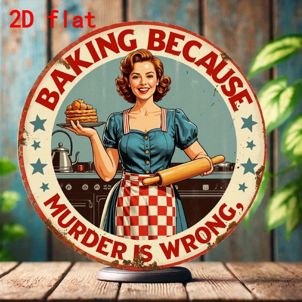 Kitchen Baking Quotes - ヴィンテージアルミニウム製丸型サイン「殺人は間違っているので、ベーキングをしましょう」面白いキッチンの名言ウォールデコレーション母の日ギフト