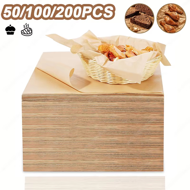 Kitchen Baking Mat - ベーキングペーパー,パーチメントシート,エアフライヤーグリル,長方形マット,パン,ケーキ,ベーキングパッド,キッチン,オーブン,50, 100, 200個