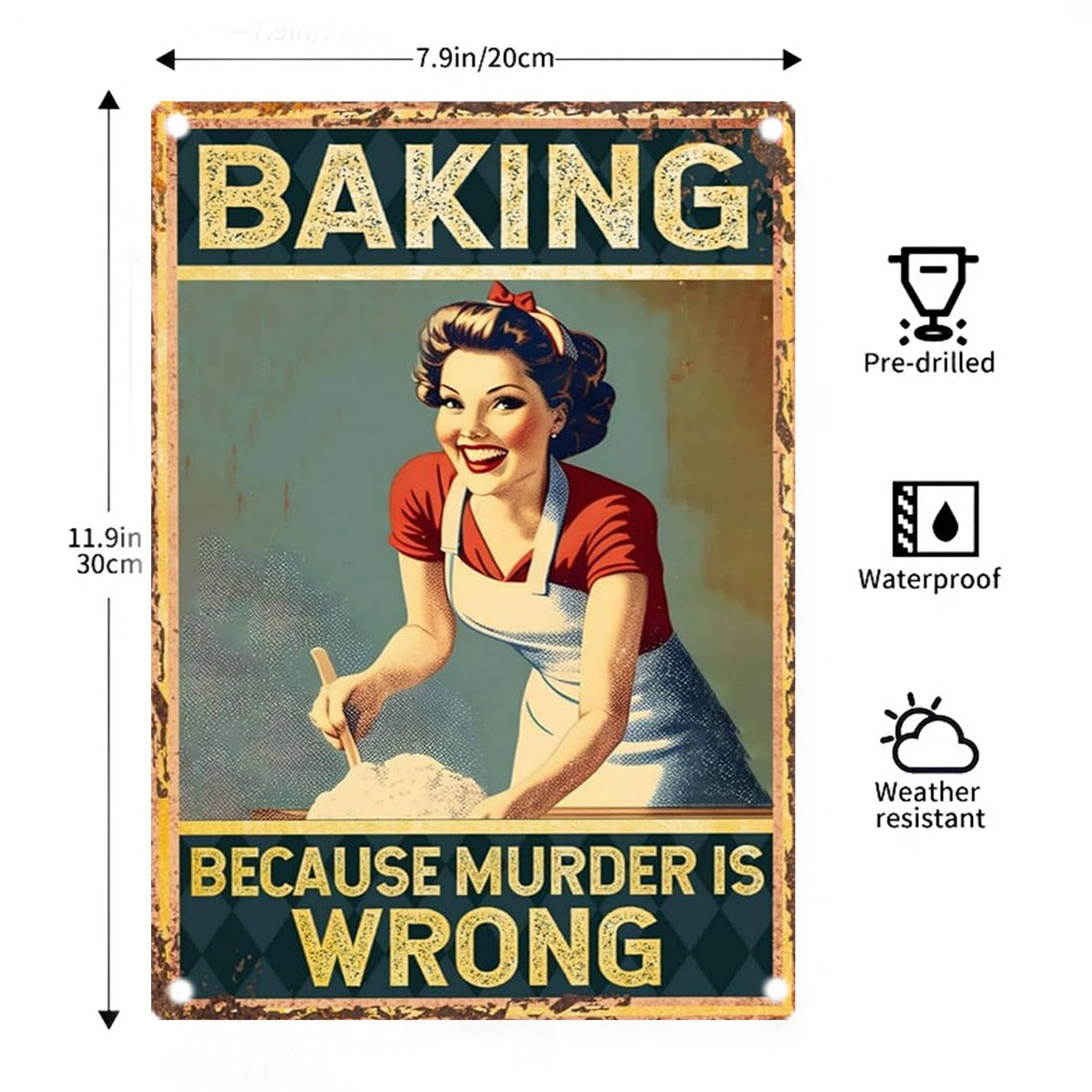 Kitchen Baking Quotes - ベーキング・ユーモア メタルティンボックスサイン、ティンウォールアート、長方形横型サイン、「殺人は間違っているから」という言葉が書かれたキッチン用サイン