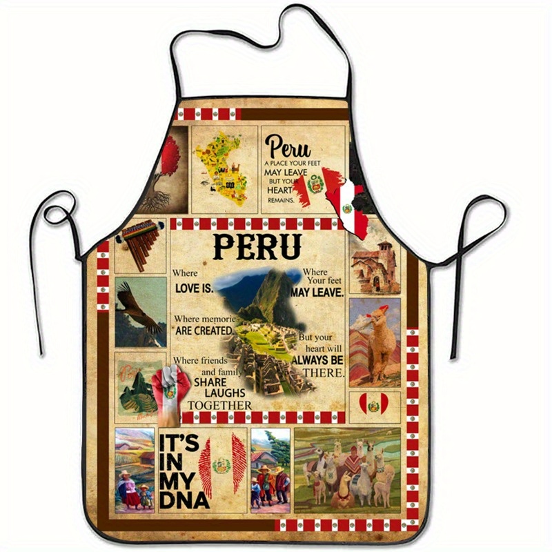 Kitchen Baking Quotes - 1pc ペルー風引用句コラージュプリントエプロン 100% ポリエステル織物生地 袖なし、キッチンベーキング作業用エプロン 家庭用