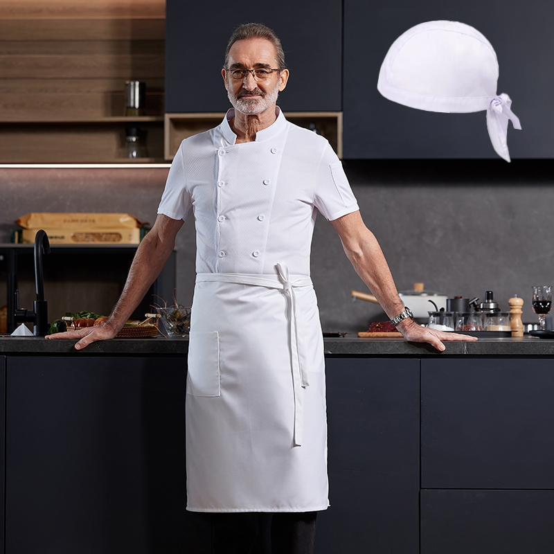 Kitchen Set Bakery - シェフユニフォーム3点セット卸売シェフコート＆キッチンエプロンと調理帽ベーカリーケータリングワークコックシャツウェイターワークウェア