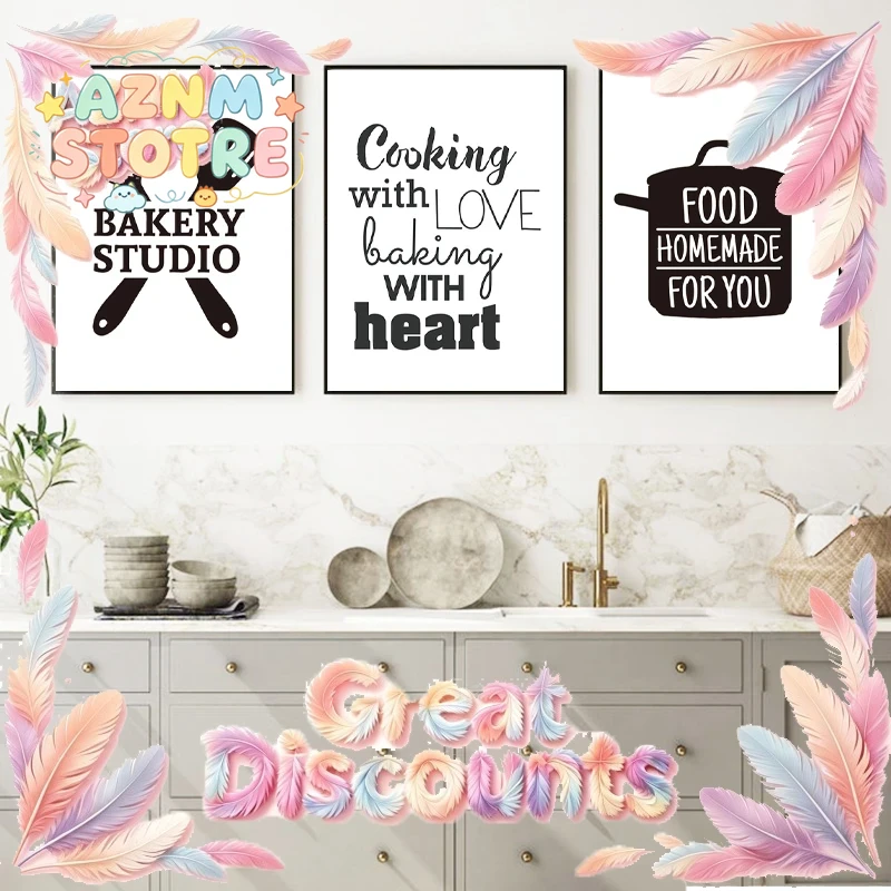 Kitchen Baking Quotes - 愛を込めた料理 キッチン名言ウォールアートプリントとポスター、心を込めたベーキング キャンバス絵画 ウォールピクチャー ホームキッチンデコレーション
