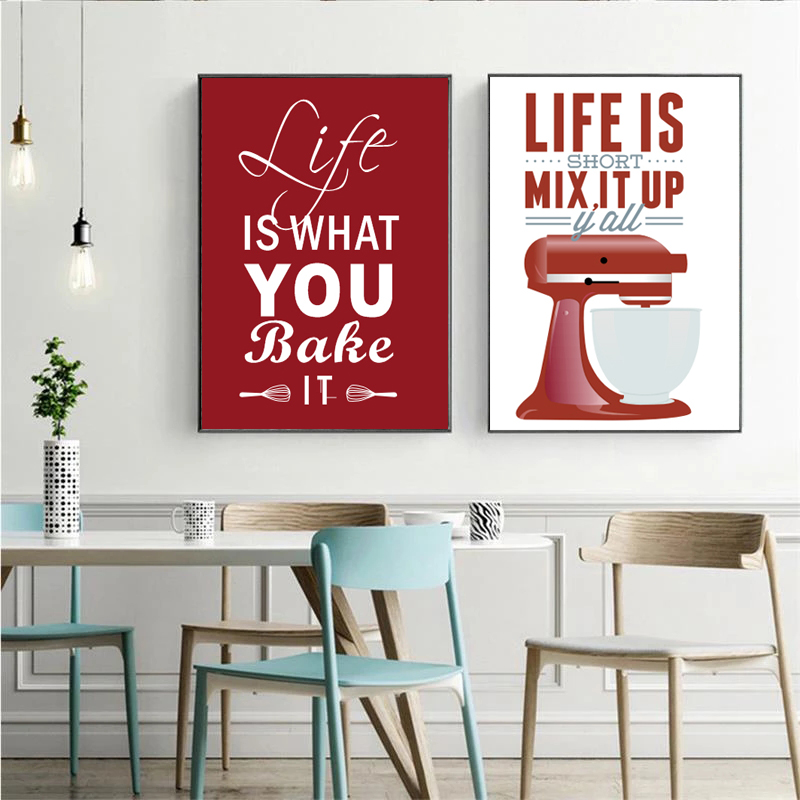 Kitchen Baking Quotes - ウォールアート キャンバス絵画 北欧風 ベーキング キッチン ミキサー