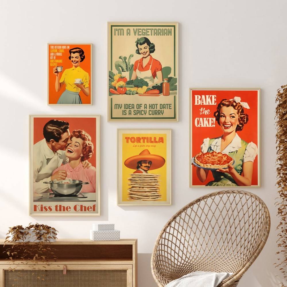 Kitchen Baking Quotes - レトロキッチン引用紙ポスター 50年代ヴィンテージ主婦ベーキングトルティーヤカレーフードユーモアウォールプリント ダイニングファームハウス装飾用
