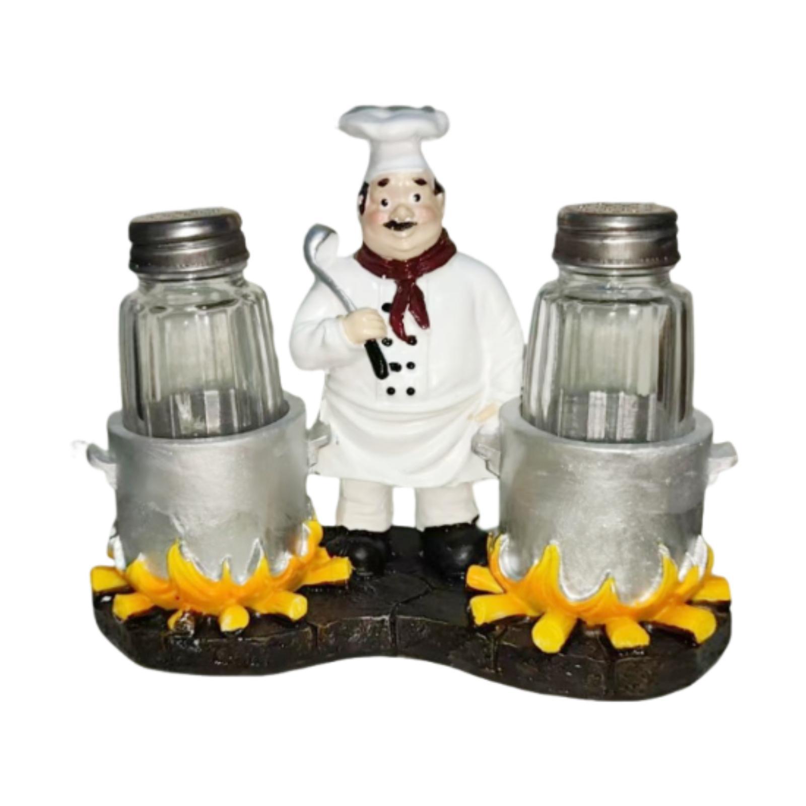 Kitchen Set Bakery - ペッパーシェイカーセットホルダー樹脂製詰め替え可能な装飾シェフフィギュアとペッパーポット、キッチン、ベーカリー、趣味の愛好家向け