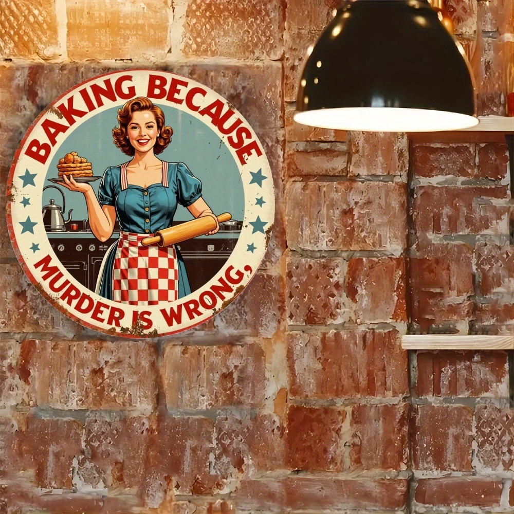 ヴィンテージアルミニウム製丸型サイン「殺人は間違っているので - Kitchen Baking Quotes のレビューと価格