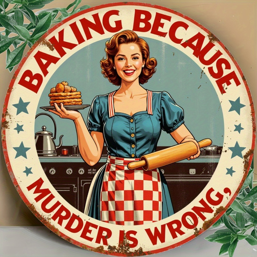 ヴィンテージアルミニウム製丸型サイン「殺人は間違っているので - Kitchen Baking Quotes のレビューと価格