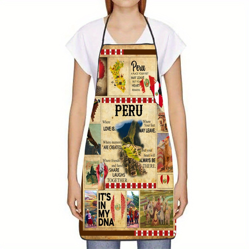 1pc ペルー風引用句コラージュプリントエプロン 100%  - Kitchen Baking Quotes のレビューと価格
