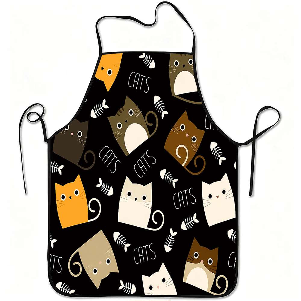 楽しい漫画風エプロン1枚、かわいい猫と魚の骨のレトロデザイン - Kitchen Baking Ideas のレビューと価格