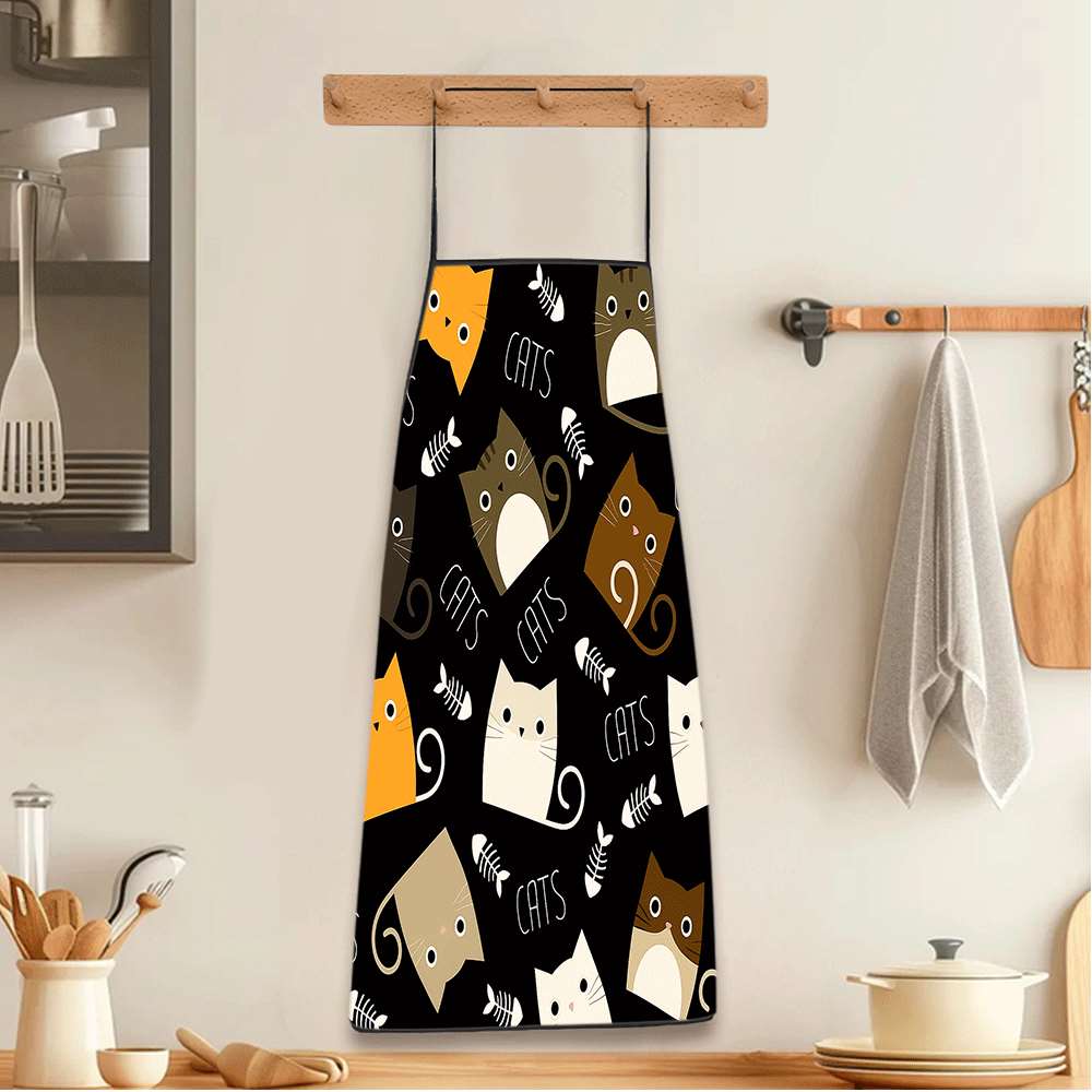楽しい漫画風エプロン1枚、かわいい猫と魚の骨のレトロデザイン - Kitchen Baking Ideas のレビューと価格
